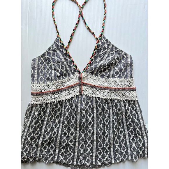 Sloane Rouge XS Gray Crochet Tank Top Braided Straps Women’s Knit Top NWOT - Picture 5 of 6